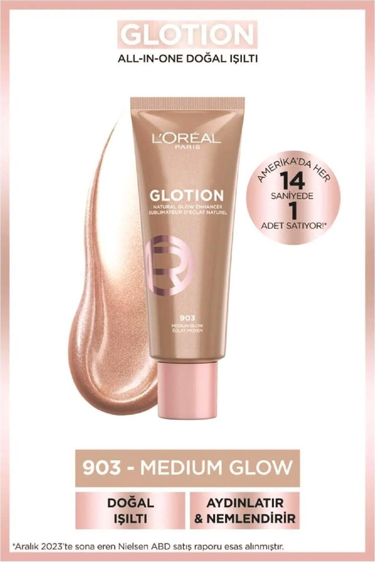 Loreal Paris Glotion All-In-One Doğal Işıltı 903 Medium Glow 40 ml Highlighter Likit Aydınlatıcı - 1