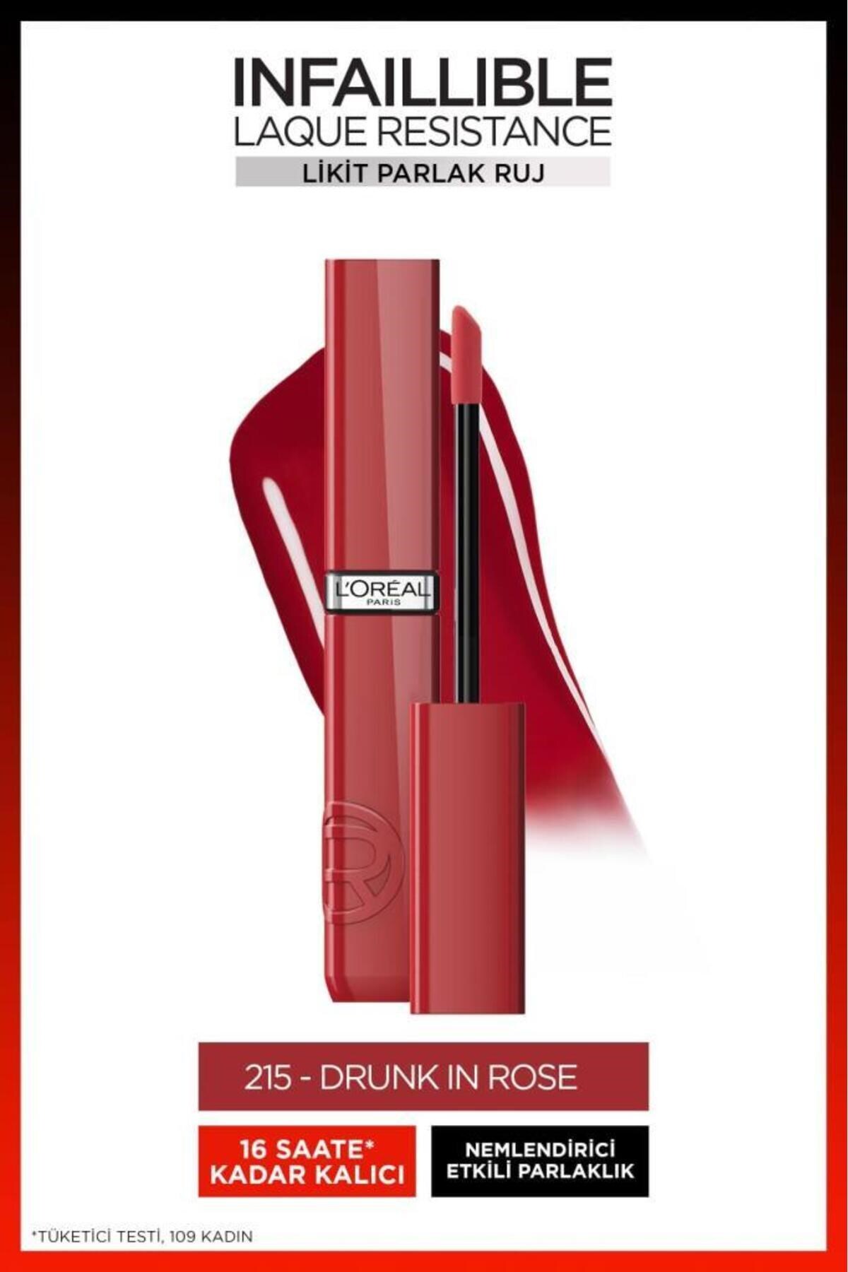 Loreal Paris Infaillible Laque Resistance Likit Parlak Ruj 215 Drunk in Rose - 1
