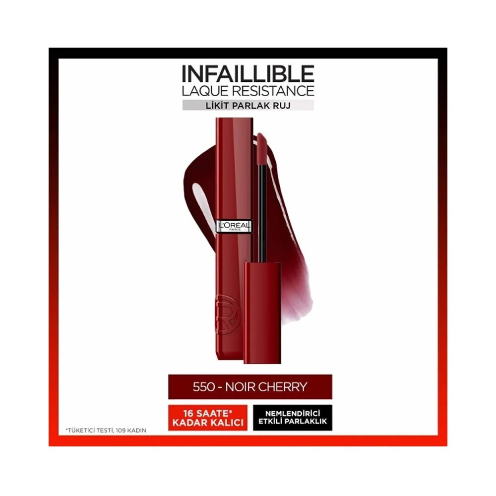 Loreal Paris Infaillible Laque Resistance Likit Parlak Ruj 550 Noir Cherry - 1