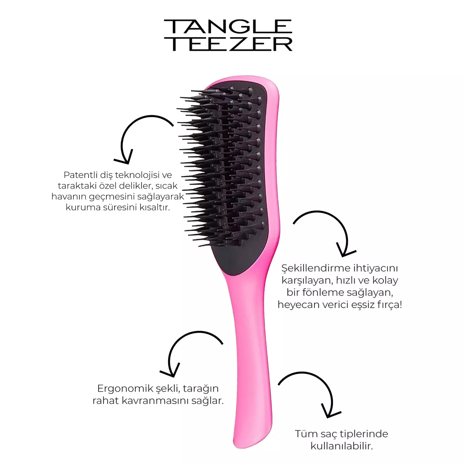 Tangle Teezer The Ultimate Blow Dry Regular Shocking Cerise Pink Saç ve Fön Fırçası - 3